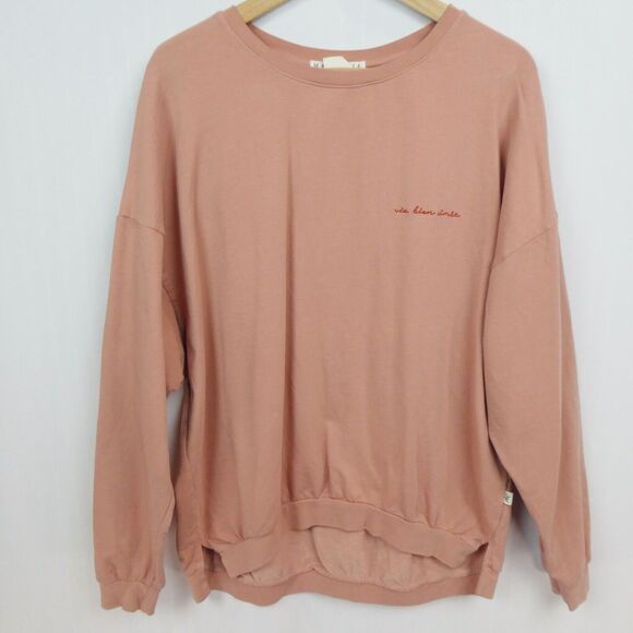 Magnolia Vie Bien Aimee Embroidered Sweatshirt Sz M‎ Dark Mauve Pink Terry Knit - Picture 1 of 11